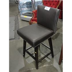 BROWN LEATHER STUDDED PADDED BAR STOOL