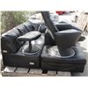 Image 2 : BLACK LEATHERETTE 2PC SECTIONAL SOFA, ASSORTED LOUNGE CHAIRS AND 2 BAR STOOLS - DAMAGE PRESENT -