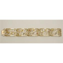 FRITZ MÖHLER, Schwäbisch Gmünd Armband, Gold 14 K, 3 Saphire, 4 Rubine. Aus fünf rechteckig...
