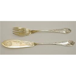 PETER BRUCKMANN & SÖHNE, Heilbronn Fischbesteck, Silber. 12-tlg., bestehend aus je 6 Fischm...