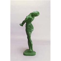 TOTILA ALBERT (1892 - 1967) Akt, Gips. Grün bemalt. Auf dreieckiger Plinthe stehender, sich...