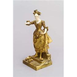 GEORGES VAN DER STRAETEN (1856 - 1928) Frau mit Küken, Bronze, vergoldet, Elfenbein. Frau i...