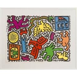 KEITH HARING (1958 - 1990) Aufklebebogen Pop Shop Tokyo, farbige Serigrafie. Abstrakte Dars...