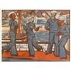 Image 1 : ERICH HECKEL (1883 - 1970) Matrosen, Farbholzschnitt. In der Mitte senkrechte Falte mit Ris...