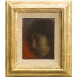 EUGEN SPIRO (1874 - 1972) Gemälde, Öl auf Holz. Kopf einer jungen Frau im Profil auf einem...
