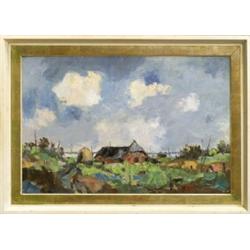 EBERHARD VIEGENER (1890-1976) Bauernhof bei Söndervig, Öl auf Hartfaserplatte. Impressionis...