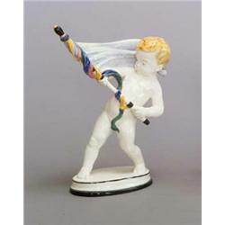 KARLSRUHER MAJOLIKAMANUFAKTUR, Karlsruhe Arnim Müller Figur Fahnenträger, Keramik. Helle...