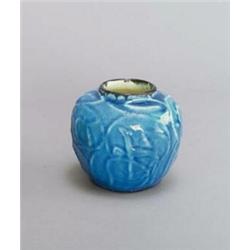 MAX LAEUGER, ATELIER KARLSRUHE Vase, Keramik. Heller Scherben, türkisblaue craquelierte Übe...