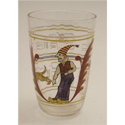 EMILE GALLÉ, Nancy Becher, farbloses Glas. Farbige Emailbemalung in Weiß, Gelb, Blau, Schwa...