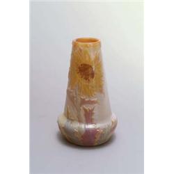 LEGRAS & CIE., St. Denis/ Paris Vase, orangebraunes Glas mit marmoriert opak weißlichem, ge...