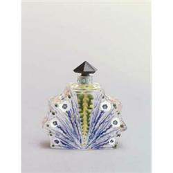 M. MIRET, Flakon, farbloses Glas. Ornamentale Bemalung eines stilisierten Blumendekors in W...