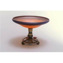 CHARLES SCHNEIDER, Epinay-sur-Seine Schale, farbloses Glas, Schmiedeeisen.  Wolkige gelbe,...