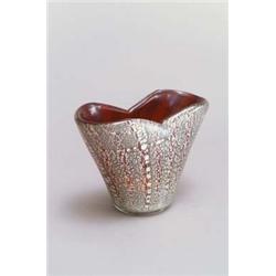 AVEM, Murano Giulio Radi Vase, farbloses Glas. Vertikal angeordnete Farbbänder in Türkis...