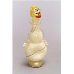 BAROVIER & TOSO, Murano Flakon, farbloses Glas. Diagonal aufgeschmolzene weiße Glasstäbe, p...