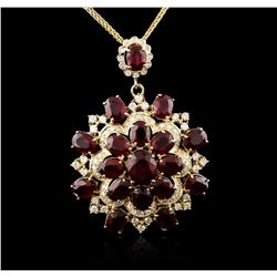 14KT Yellow Gold 44.47ctw Ruby and Diamond Pendant With Chain