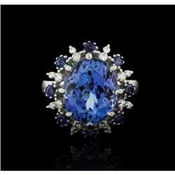 14KT White Gold 9.22ct Tanzanite, Sapphire and Diamond Ring