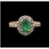 Image 1 : 1.19ct Emerald and Diamond Ring - 14TK Rose Gold