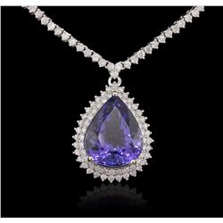 14KT White Gold 11.55ct GIA Certified Tanzanite and Diamond Necklace