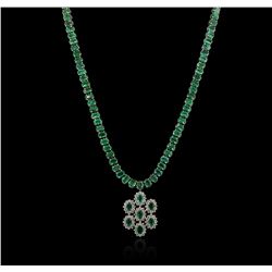 14KT White Gold 42.30ctw Emerald and Diamond Necklace