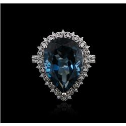 14KT White Gold 13.10ct Topaz and Diamond Ring