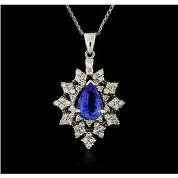 14KT White Gold 2.57ct Tanzanite and Diamond Pendant With Chain