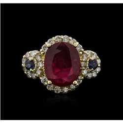 14KT Yellow Gold 5.02ct Ruby, Sapphire and Diamond Ring