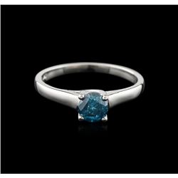 14KT White Gold 0.62ct Round Cut Fancy Blue Diamond Solitaire Ring