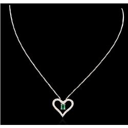 14KT White Gold 0.45ct Emerald and Diamond Pendant With Chain