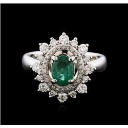 14KT White Gold 0.69ct Emerald and Diamond Ring