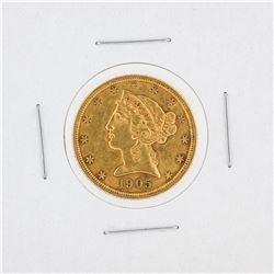 1905-S $5 AU Liberty Head Half Eagle Coin