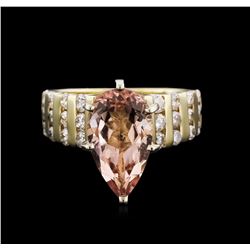 14KT Yellow and White Gold 3.18ct Morganite and Diamond Ring