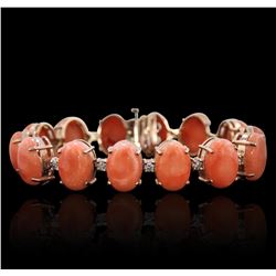 14KT Rose Gold 24.36ctw Coral and Diamond Bracelet