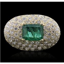 14KT Yellow Gold 3.08ct Emerald and Diamond Ring