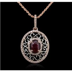 14KT Rose Gold 1.12ct Ruby and Diamond Pendant with Chain