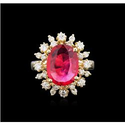 3.82ct Ruby and Diamond Ring - 14KT Yellow Gold