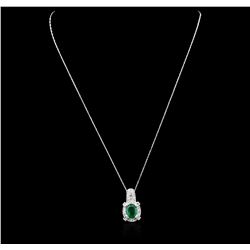 14KT White Gold 1.88ct Emerald and Diamond Pendant With Chain