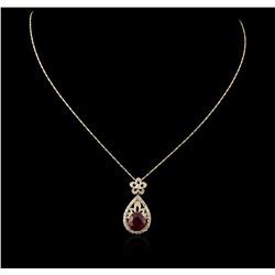 14KT Yellow Gold 5.06ct Ruby and Diamond Pendant With Chain
