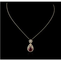 14KT Yellow Gold 5.06ct Ruby and Diamond Pendant With Chain