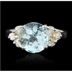 14KT White Gold 3.52ct Blue Topaz and Diamond Ring