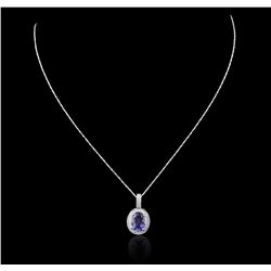 14KT White Gold 3.29ct Tanzanite and Diamond Pendant With Chain