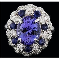 14KT White Gold 3.90ct Tanzanite, Sapphire and Diamond Ring