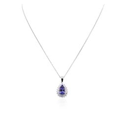 14KT White Gold 3.98ct Tanzanite and Diamond Pendant With Chain