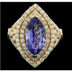 14KT Yellow Gold 10.41ct Tanzanite and Diamond Ring