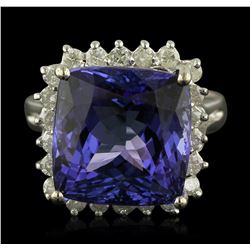 14KT White Gold 12.95ct GIA Certified Tanzanite and Diamond Ring