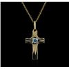 Image 2 : 10KT Yellow Gold 0.20ct Aquamarine Cross Pendant With Chain