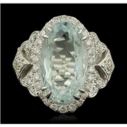 14KT White Gold 6.88ct Aquamarine and Diamond Ring