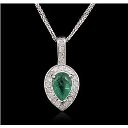 14KT White Gold 2.21ct Emerald and Diamond Pendant With Chain