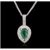 Image 1 : 14KT White Gold 2.21ct Emerald and Diamond Pendant With Chain