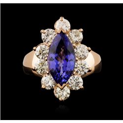 14KT Rose Gold 3.48ct Tanzanite and Diamond Ring