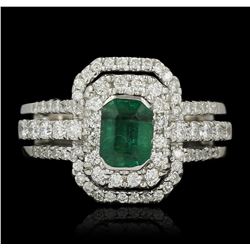 18KT White Gold 1.01ct Emerald and Diamond Ring